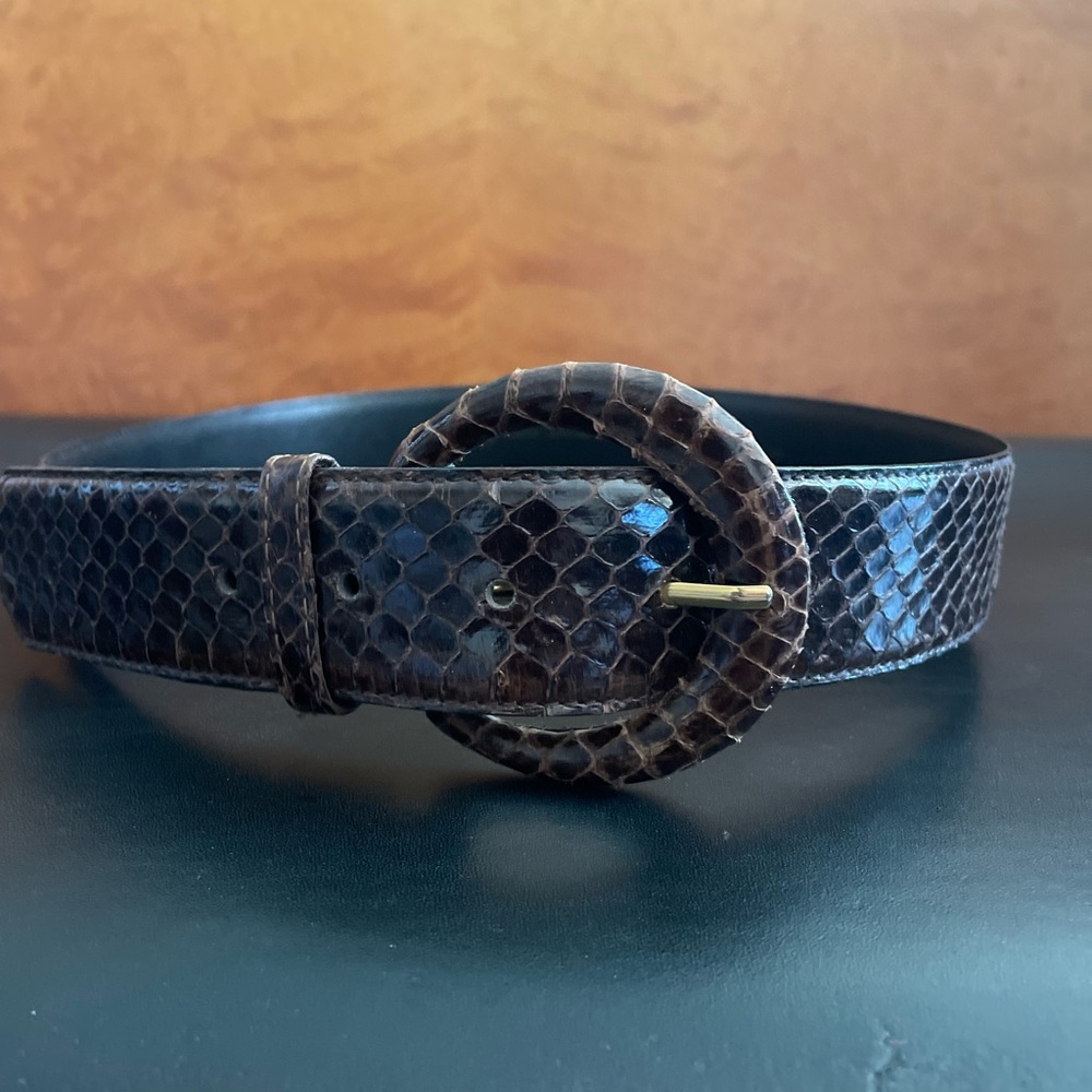 Genuine Snakeskin Belt with Round Buckle